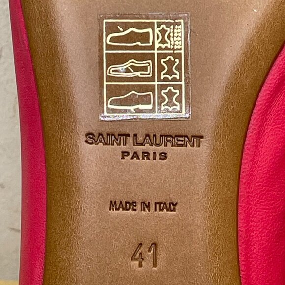 Saint Laurent Women’s Pink Leather Stylish Bow Detail  Ballet Flats Size 41 - Picture 9 of 9